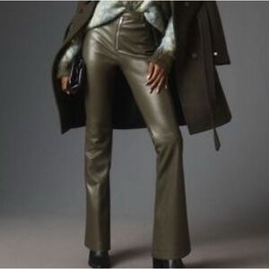 Avec Les Filles Green Olive Vegan Leather Kick-Flare Pants Size 14 NWOT!